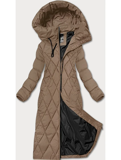 Dlouhá dámská zimní bunda ve velbloudí barvě s kapucí model 21248824 - Libland Dlouhá dámská zimní bunda ve velbloudí barvě s kapucí model 21248824 - Libland