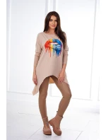 Oversize halenka s potiskem duhových rtů béžová