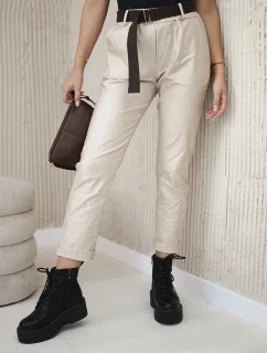 model 20553438 kalhoty s páskem béžový - K-Fashion
