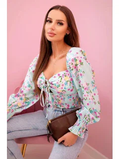 Dámská španělská halenka s květinovým vzorem, dlouhý rukáv mincovna