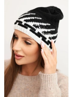 Dámská zimní čepice z vlny s geometrickým vzorem a kamínky K469 černá