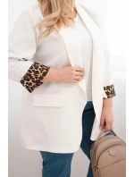 Dámská sako Plus Size s podšívkou v leopardím vzoru ecru