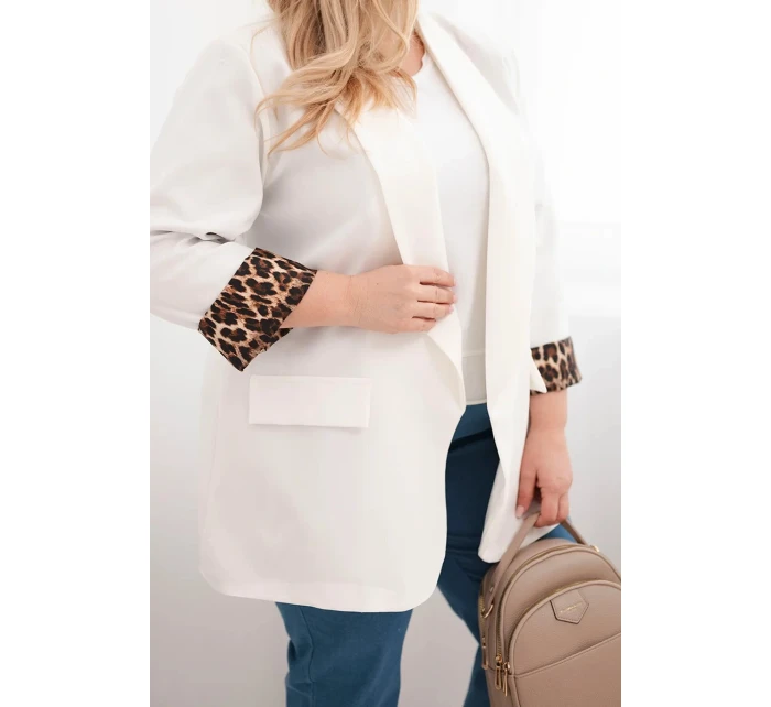 Dámská sako Plus Size s podšívkou v leopardím vzoru ecru