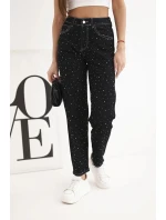 Dámské džíny s vysokým pasem a ozdobami černé