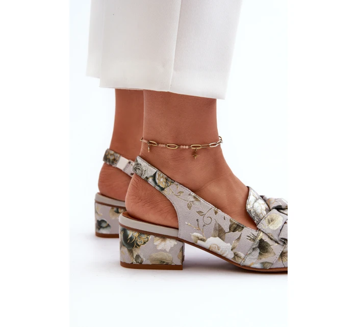 Dámské kožené sandály na nízkém podpatku s květinami Maciejka N6539-38 Zelené