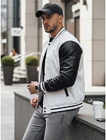 Pánská kožená baseballová bunda v barvě ecru FashionStreet TX4708