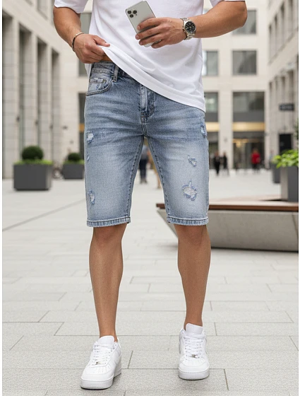 Pánské džínové šortky s odřením modré FashionStreet SX2578