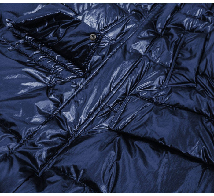 Tmavě modrá dámská metalická zimní bunda s kapucí (8295)