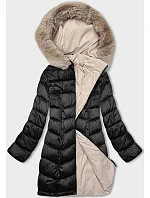 Dámská oboustranná zimní bunda s kapucí černo-béžová (B8202-1046) Dámská oboustranná zimní bunda s kapucí černo-béžová (B8202-1046)