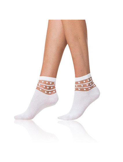 Dámské ponožky s ozdobným lemem TRENDY COTTON SOCKS - BELLINDA - bílá