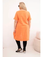 Dámské bavlněné šaty Plus Size s delším zadním dílem a kapsou oranžová