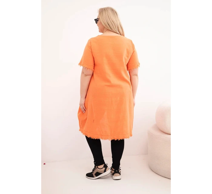 Dámské bavlněné šaty Plus Size s delším zadním dílem a kapsou oranžová