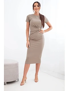 Dámské viskózové maxi šaty vázané u krku s ozdobnou sponou modrá