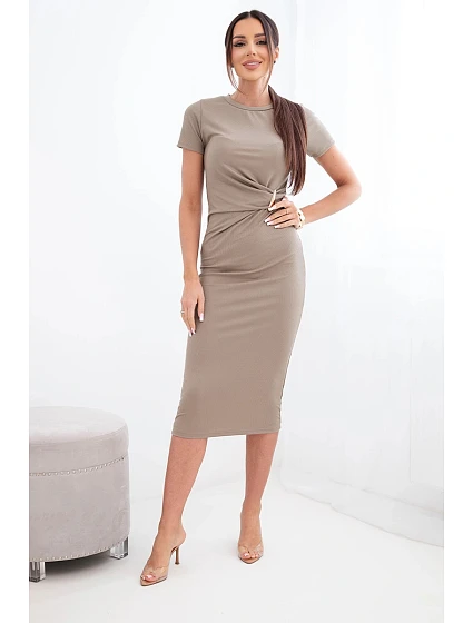 Dámské viskózové maxi šaty vázané u krku s ozdobnou sponou modrá