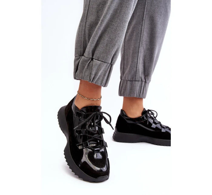 Kožené lakované dámské sportovní boty M01/2 Zazoo Černé