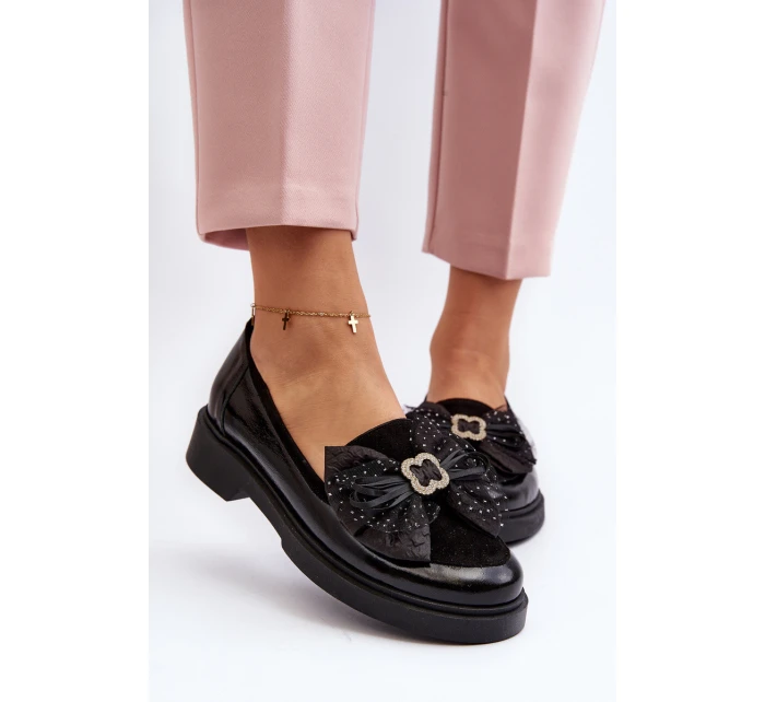Dámské lakované mokasíny s mašlí Laura Messi 2786 černé