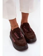 Dámské tenisky z pravé semiše na platformě Zazoo N1265S3 čokoládové