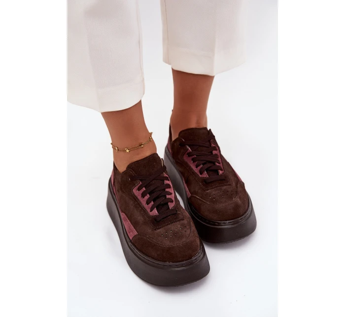 Dámské tenisky z pravé semiše na platformě Zazoo N1265S3 čokoládové