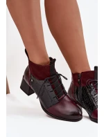 Zazoo 60503 kožené kotníkové boty na podpatku vyhřívané bordó