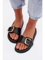 Ženské pantofle s zlatým sponou Černé model 21960827 - Boto