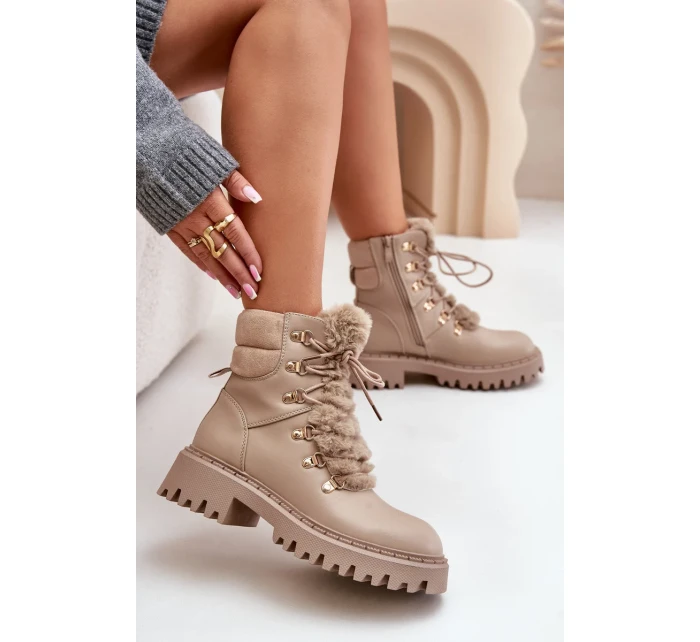 Zateplené Kotníkové Boty Traperky Na Zip Z Eko Kůže Béžové Willatta Zateplené Kotníkové Boty Traperky Na Zip Z Eko Kůže Béžové Willatta