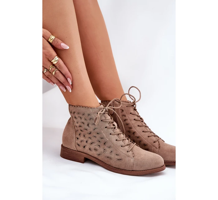 Dámské kotníkové boty model 22010080 Béžová - S.Barski Dámské kotníkové boty model 22010080 Béžová - S.Barski