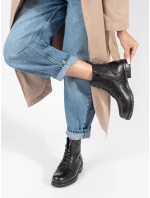 Komfortní kotníčkové boty dámské černé na širokém podpatku Komfortní kotníčkové boty dámské černé na širokém podpatku