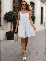 Letní dámské bavlněné šaty s prolamovaným vzorem, bílé, FashionStreet EY2674 Letní dámské bavlněné šaty s prolamovaným vzorem, bílé, FashionStreet EY2674