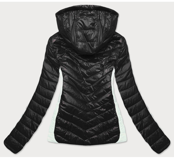Dvoubarevná černá/ecru dámská bunda s kapucí (6318)