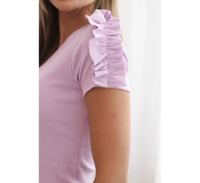 Dámská bavlněná blůza na jedno rameno s volánkem světle fialová Dámská bavlněná blůza na jedno rameno s volánkem světle fialová