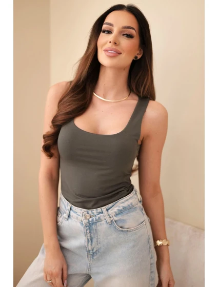 Dámská halenka na ramínkách s výstřihem tmavě khaki Dámská halenka na ramínkách s výstřihem tmavě khaki