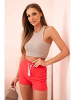 Dámské bavlněné šortky s gumou a vázáním v pase malinové Dámské bavlněné šortky s gumou a vázáním v pase malinové