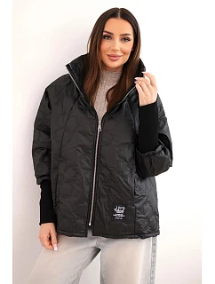 Dámská jarní prošívaná bunda s ozdobným model 22040152 vzorem a zipem černá - K-Fashion