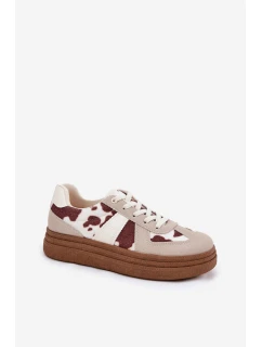 Dámské Tenisky Na Platformě S Károvaným Vzorem Béžové Lincidi