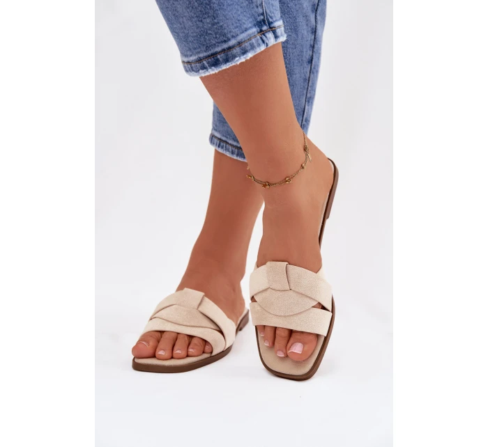 Dámské ploché sandály s Eko semišové světle béžové model 21943332 - Boto