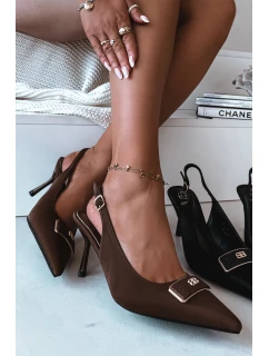 Dámské sandály na podpatku s ozdobným detailem Čokoládové model 21937509 - Boto