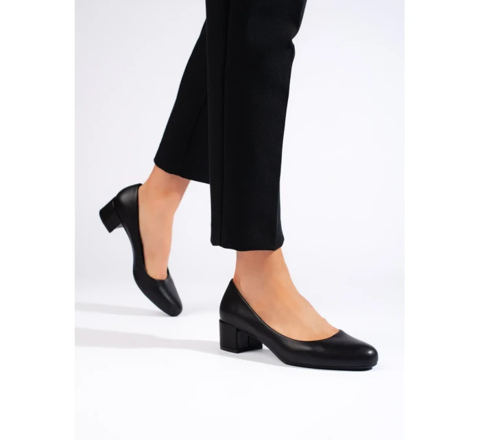 Módní dámské černé  lodičky na širokém podpatku