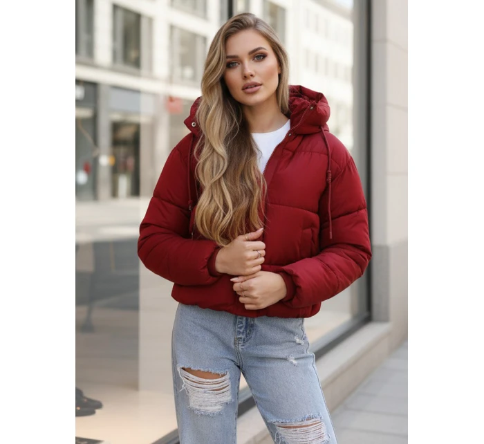 Dámská krátká zimní prošívaná bunda bordó FashionStreet TY5407