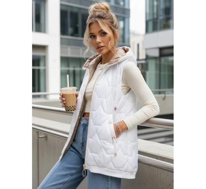 Kamizelka damska pikowana z kapturem biała model 22038482 - FashionStreet