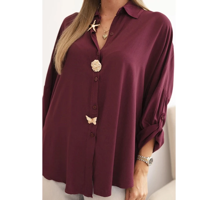 Dámská košile s viskózou, ozdobnými knoflíky a límečkem švestková