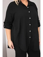 Dámský komplet Plus Size s košilí na knoflíky a kalhotami se širokými nohavicemi černý model 22069907 - K-Fashion