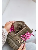Dámské botky na platformě s ozdobným šněrováním leopardí zelené model 21673085 - EVENTO