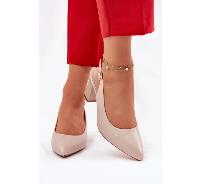 Pohodlné lodičky na podpatku model 21692903 Béžové - SERGIO LEONE