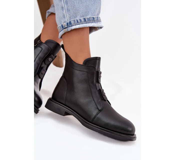 Kožené vyhřívané dámské kotníkové boty D&A MK52-026 Černé