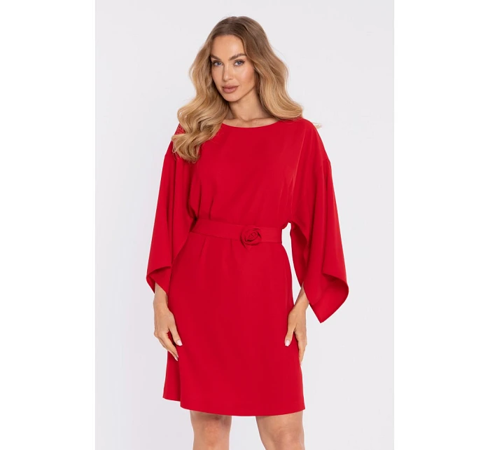 model 22040597 Šaty s ozdobnými širokými rukávy červené - Moe