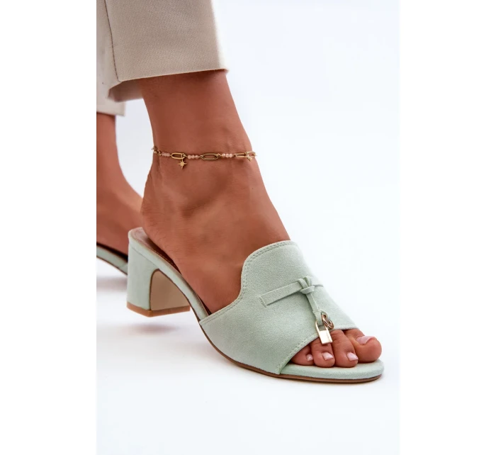 Dámské pantofle s eko semišovými vysokými podpatky, mátová Jemenna Dámské pantofle s eko semišovými vysokými podpatky, mátová Jemenna