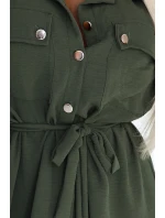 model 21146238 Midi košilka se zlatými knoflíky a vázáním KHAKI - numoco basic