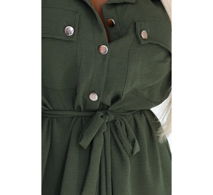 model 21146238 Midi košilka se zlatými knoflíky a vázáním KHAKI - numoco basic