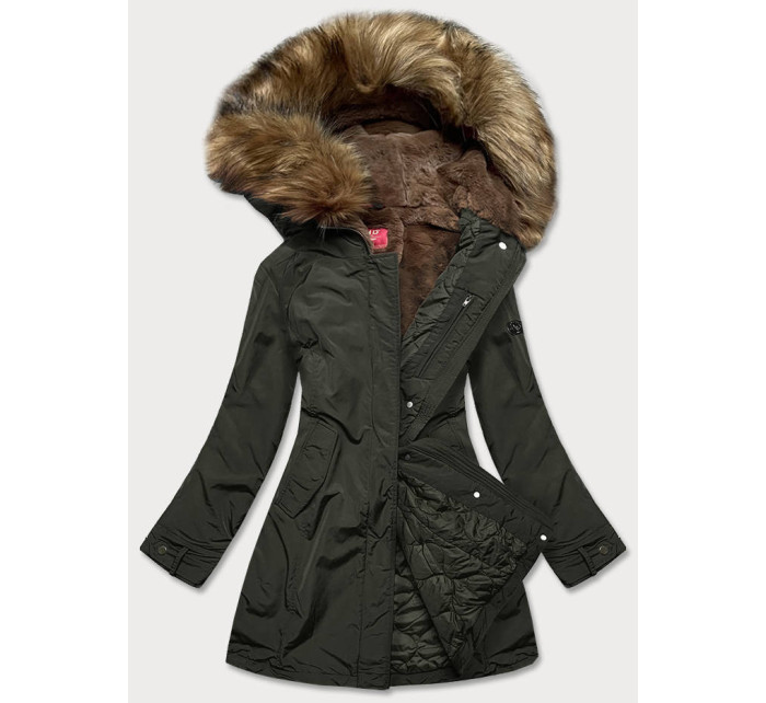 Dámská zimní bunda v khaki barvě (M21309)