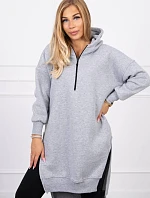 Zateplená mikina s bočními rozparky šedá